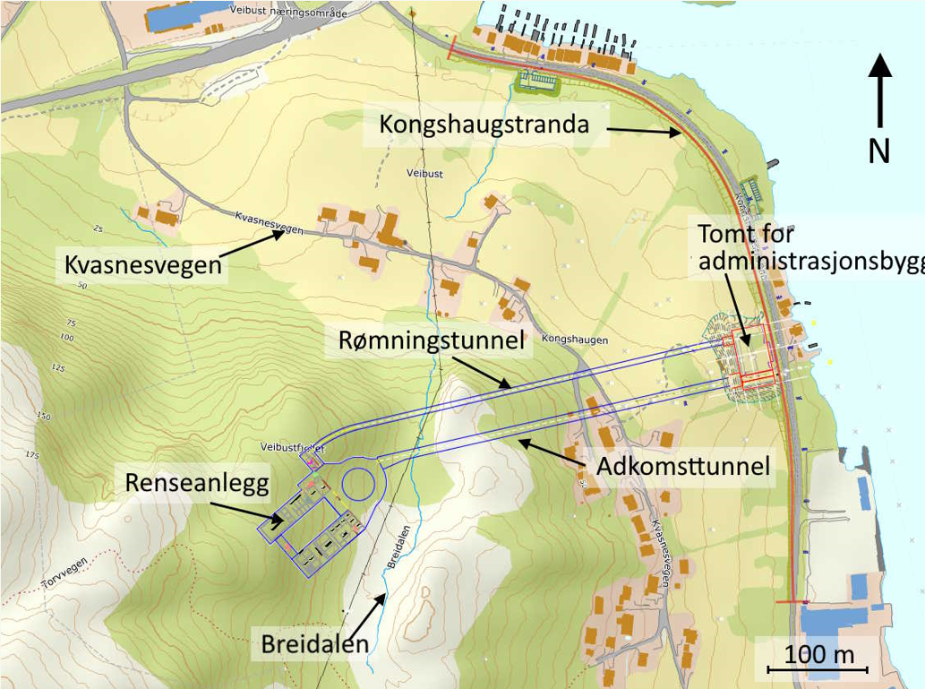 kart som viser anlegg på Kongshaugstranda - Klikk for stort bilete
